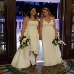 Wedding Dress. Ivory. Strapless. Waterfall hemline